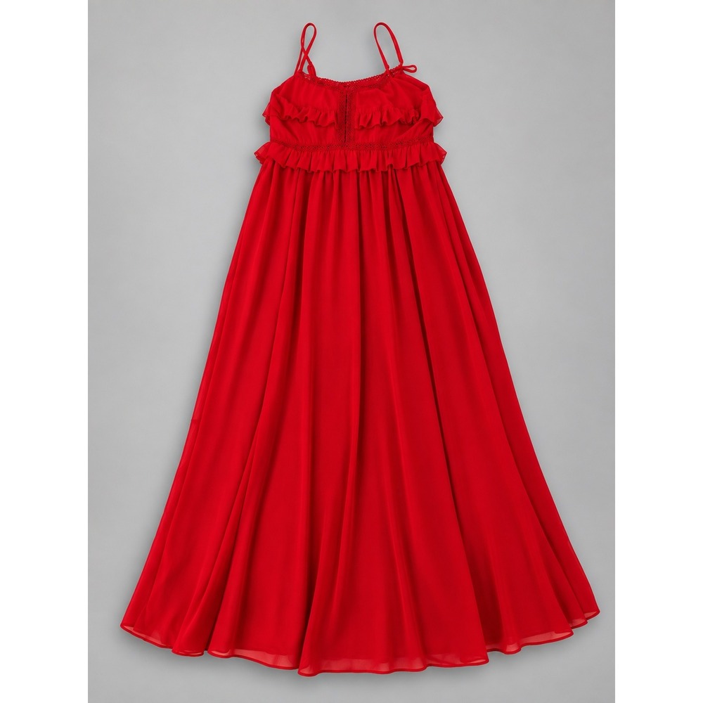 MNG by Mango Maxi Dress Womens Medium Red Ruffle Crochet Lace Boho